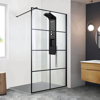 PAROI DOUCHE CLUB FIXE CLUB NOIR 99-100cm Ep.8mm verre securit R. CLUB100